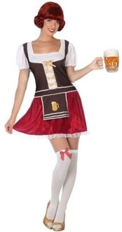 Bruine/rode Tiroler dirndl verkleed kostuum/jurkje voor dames - Carnavalskleding sexy Oktoberfest/bierfeest verkleedoutfit - Maat M/L (38-40)