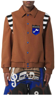 Bruine Varsity Jacket met Logo Patches Just DON , Brown , Heren