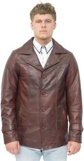 Bruine vintage trench-stijl Crombie leren jas voor heren-Macau