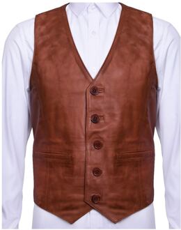 Bruinen lederen vest formeel traditioneel giletvest - maat 4XL
