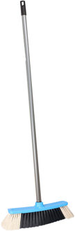 Brumag bezem voor binnen - bezemkop blauw - breedte 35 cm - steel 130 cm - alle vloeren