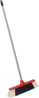 Brumag bezem voor binnen - bezemkop rood - breedte 35 cm - steel 130 cm - alle vloeren