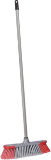 Brumag bezem voor binnen - bezemkop rood/grijs - breedte 35 cm - steel 130 cm - alle vloeren