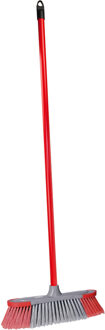 Brumag bezem voor binnen - bezemkop rood/grijs - breedte 35 cm - steel 130 cm - alle vloeren