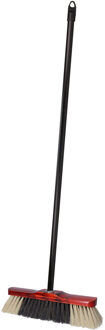 Brumag bezem voor binnen - houten bezemkop rood - breedte 28 cm - steel 130 cm - alle vloeren
