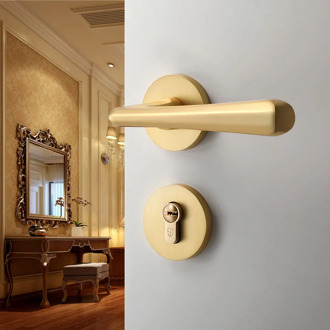 Brushed Gold Door Lock Luxury European American Modern Light Solid Wood Interior Door Lock Bedroom Split Handle Knob Door Locks
