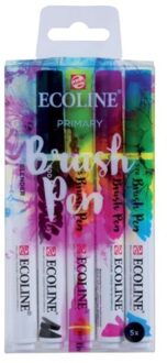 Brushpen Talens Ecoline assorti Primary etui a 5stuks Geel