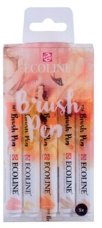 Brushpen Talens Ecoline set-beigeroze blister a 5 stuks ass Rood