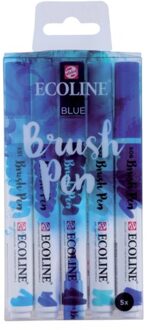 Brushpen Talens Ecoline set-blauw blister a 5 stuks ass