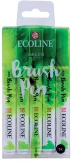 Brushpen Talens Ecoline set-groen blister a 5 stuks ass