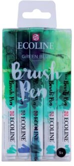 Brushpen Talens Ecoline set-groenblauw blister a 5 stuks ass