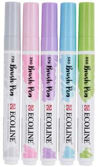 Brushpen Talens Ecoline set-pastel assorti blister a 5 stuks ass Groen