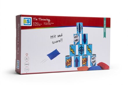 BS toys Blikgooien Werpspel - Kinderspeelgoed vanaf 3 Jaar - Buitenspeelgoed - 10 Blikken - Blauw Multikleur