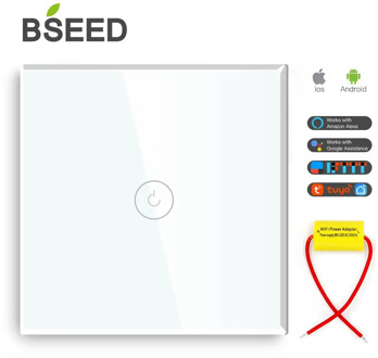 BSEED 1/2/3 Gang Wifi Switch Single Live Wire with Adapter White Smart Touch Switch Backlight