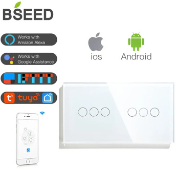 Bseed 6 Gang Wifi Control Double Light Switch Touch Switch Wall Switch 3 Color Crystal Class Panel Fashion Smart Switch