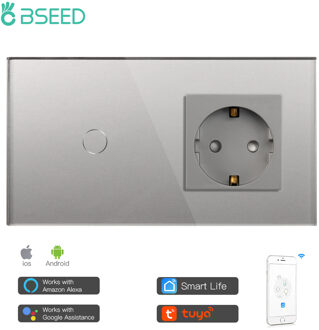 Bseed Mvava Wifi Touch Switch 1Gang 2Gang 3Gang Met Normale Eu Socket Zonder Wifi 3 Kleur Kristal glazen Paneel Smart Switch Alleen grijs 1 Gang