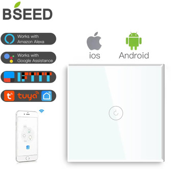 BSEED WIFI 1/2/3Gang Touch Light Switch Glass Smart Wall Switch Touch Screen Led Backlight Google Aleax Smart Life App White