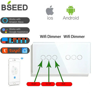 Bseed WIFI Dimmer Switch Double Wall Dimmable LED Smart Crystal Touch Panel White Black Golden Wireless Smart Life TUYA App