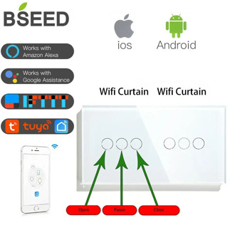 Bseed Wifi Touch Curtain Switch Double Smart Roller Shutter Black White Golden Blinds Wireless Crystal Class Smart Life TUYA App