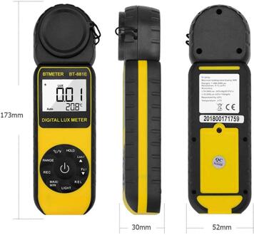 Btmeter BT-881E Licht Meter, Digitale Luxmeter Handheld Omgevingstemperatuur Meten Met Bereik Tot 300,000 Lux Luxmeter