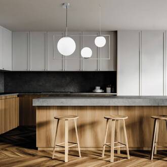 Buble hanglamp, staalkleurig, 3-lamps, glas geborsteld staal, opaalwit