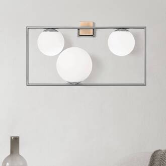 Buble wandlamp, staalkleurig, 3-lamps, glas geborsteld staal, opaalwit