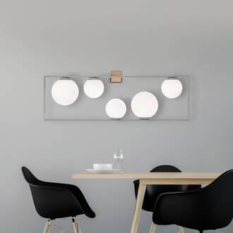 Buble wandlamp, staalkleurig, 5-lamps, glas geborsteld staal, opaalwit