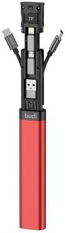 Budi Multifunctionele Smart Adapter Card Opslag Datakabel Usb Box Voor Iphone Samsung Xiaomi Huawei Portable Telefoon Usb hub rood