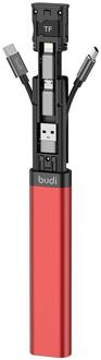 Budi Multifunctionele Smart Adapter Card Opslag Datakabel Usb Doos Multi-Kabel 6 Soorten Kabel Sim Kit tf-kaart Geheugen Reader Rood