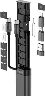 Budi Multifunctionele Smart Adapter Card Opslag Datakabel Usb Doos Multi-Kabel 6 Soorten Kabel Sim Kit tf-kaart Geheugen Reader zwart