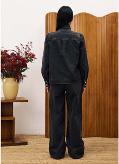 Buds blouse knoopkraag denim Zwart - S