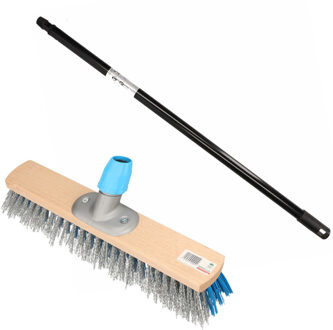 Buemag Bezem buiten - met telescoopsteel - staaldraad/elaston - 40 cm - blauw/grijs - straatbezem - Bezem