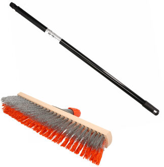 Buemag Bezem buiten - met telescoopsteel - staaldraad/elaston - 40 cm - oranje/grijs - straatbezem - Bezem
