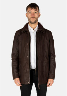 Buff leren parka lange leren jas chocolade Bruin - XL