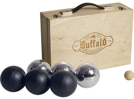 Buffalo Angel Sports jeu de boules set in koffer - 6 stuks - zwart/zilver Zilverkleurig