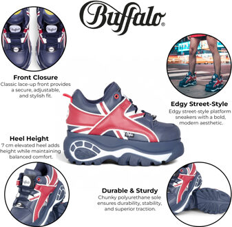 Buffalo Dames Blauw/Rood Chunky Platform Fashion Sneakers - 1339-14 - EU 36