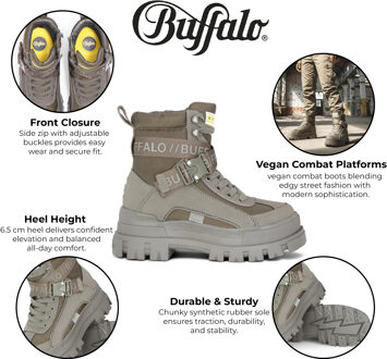 Buffalo Dames Khaki Chunky Platform Hoge Enkel Combat Boots - ASPHA-COM1 Kaki - EU 36