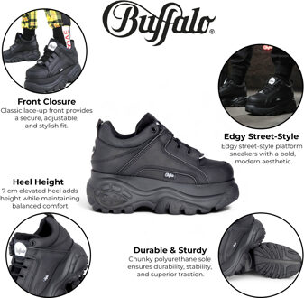 Buffalo Dames Zwarte Leren Chunky Platform Fashion Sneakers - 1339-14-2.0