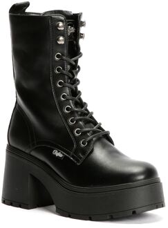 Buffalo Mila Lace Up Mid Zwarte Laarzen Voor Dames
