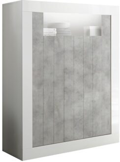 Buffetkast Urbino 144 cm hoog in hoogglans wit met grijs beton Wit,Grijs,Beton grijs,Hoogglans wit