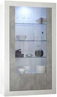 Buffetkast Urbino 190 cm hoog hoogglans wit met grijs beton glazen deur Wit,Grijs,Beton grijs,Hoogglans wit