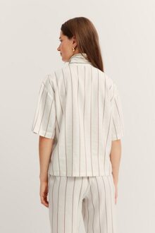 Bugatti Damen Gestreepte blouse van linnenmix Taupe