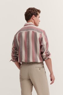 Bugatti Herren Linnen overhemd met blokstrepen Bordeaux - 3XL