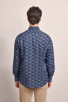 Bugatti Herren Oxford overhemd met bloemenprint Marineblauw - 2XL