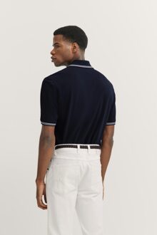 Bugatti Herren Polo met contrasterende strepen en borduursel op de borst - maat Marineblauw