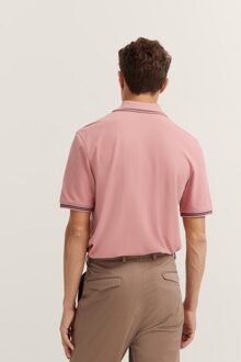 Bugatti Herren Polo met contrasterende strepen en borduursel op de borst Roze - L