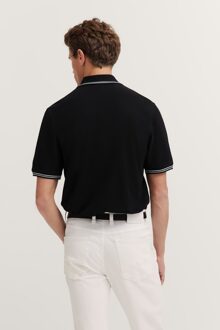 Bugatti Herren Polo met contrasterende strepen en borduursel op de borst Zwart