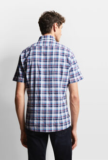 Bugatti Herren Shirt met korte mouwen en geruit motief - maat S Marineblauw