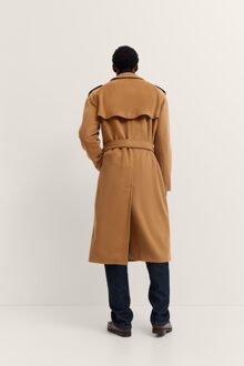 Bugatti Herren Trenchcoat met dubbele rij knopen en riem, wol-kasjmiermix Bruin - EU 54