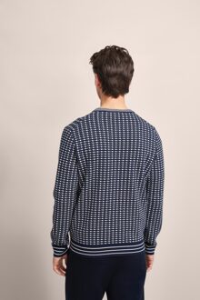 Bugatti Herren Trui met ronde hals en opvallende logoprint Marineblauw - XL